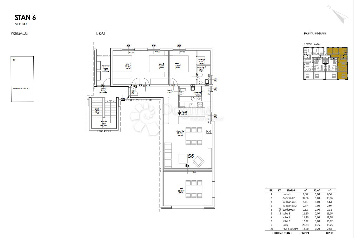 Novogradnja Privlaka S6 - trosobno stanovanje v 1. nadstropju, 120 m od morja