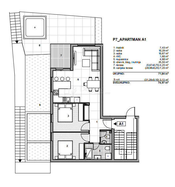 Stanovanje Arbanija, Trogir - Okolica, 74,97m2
