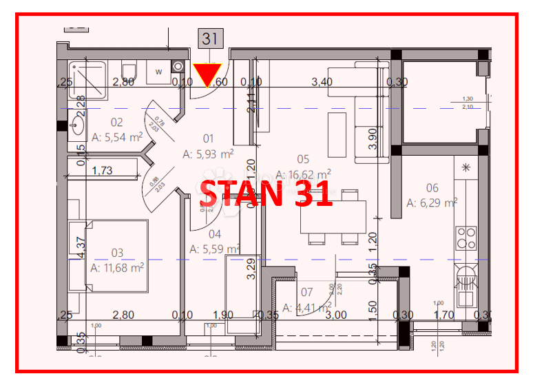 Stanovanje Monvidal, Pula, 54,96m2