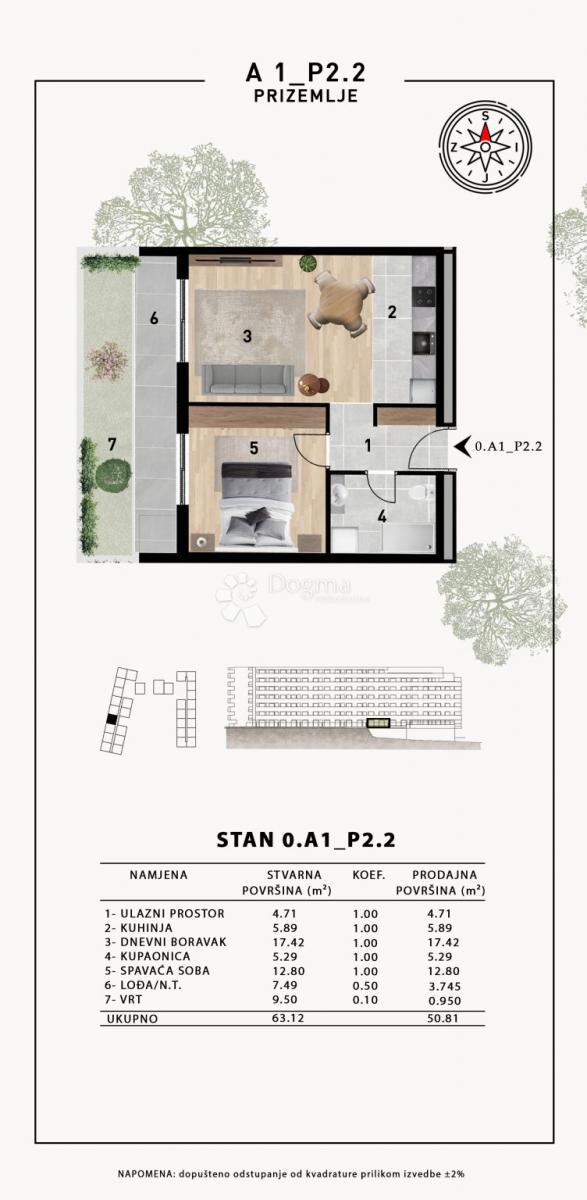 Stanovanje Crvene kuće, Zadar, 51,98m2