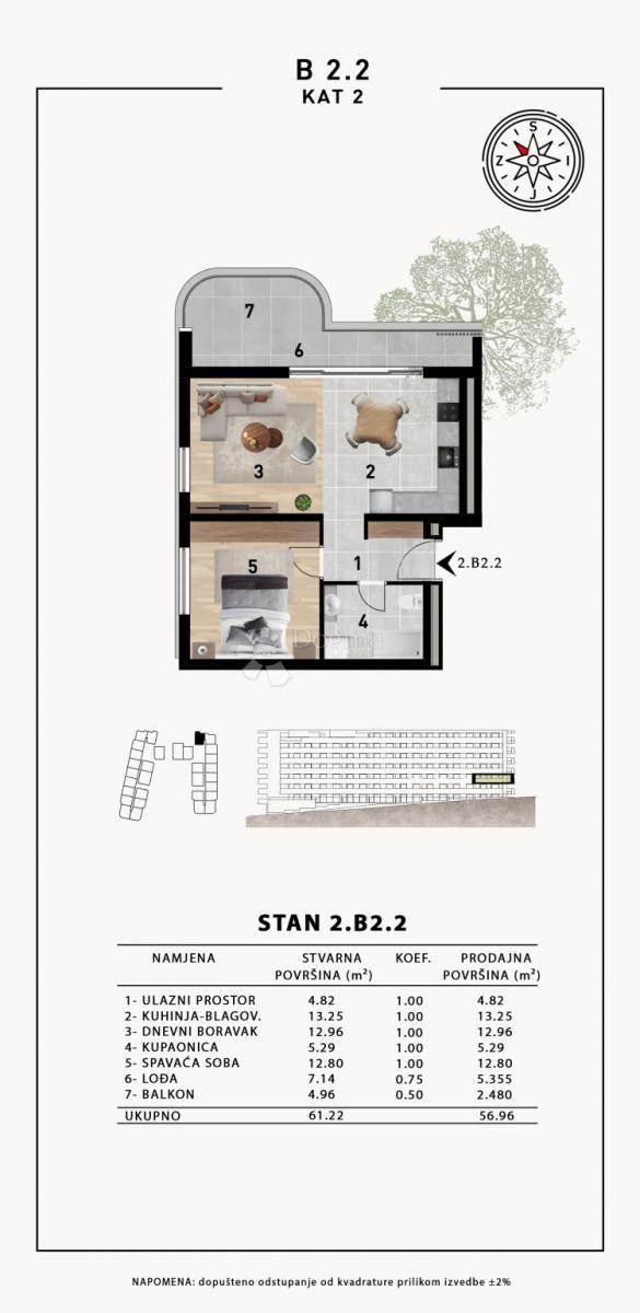 Stanovanje Crvene kuće, Zadar, 51,98m2