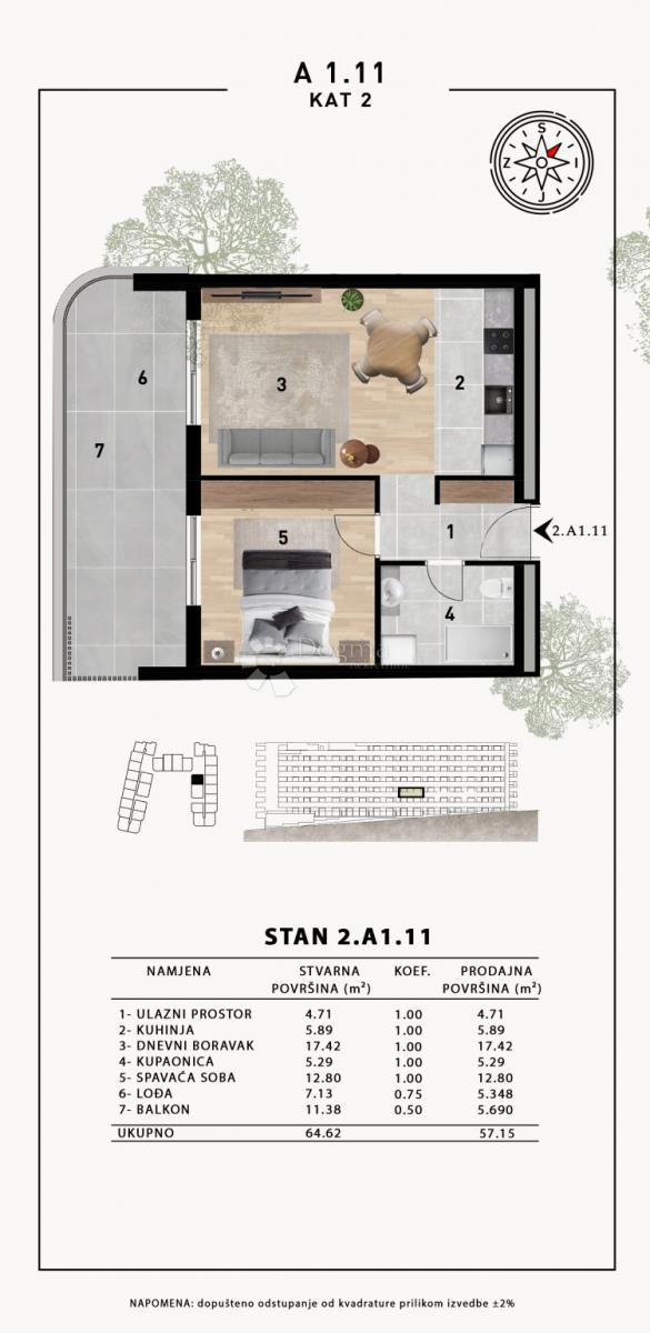 Stanovanje Crvene kuće, Zadar, 51,98m2