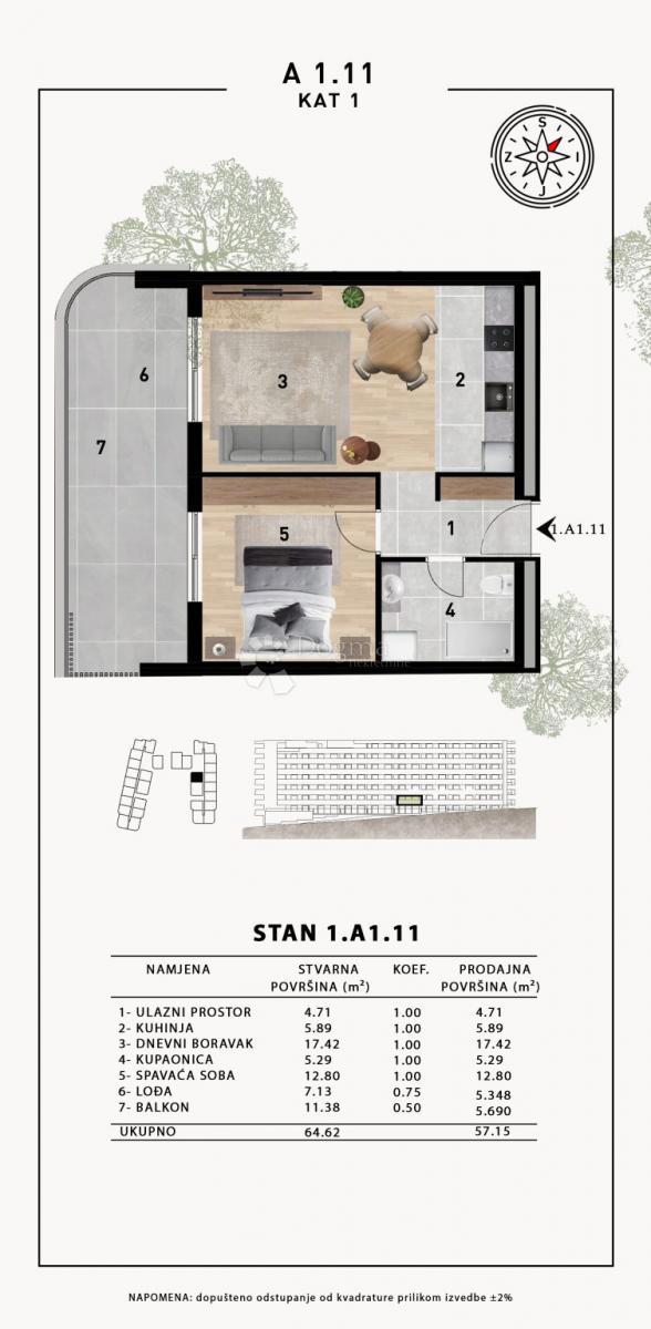 Stanovanje Crvene kuće, Zadar, 51,98m2