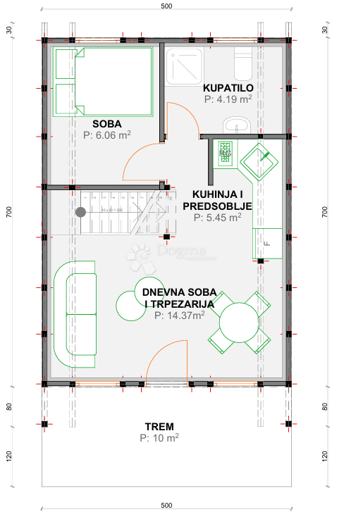 Hiša Centar, Gospić, 70,28m2