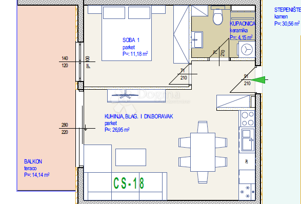Stanovanje Seget Donji, Seget, 56,42m2