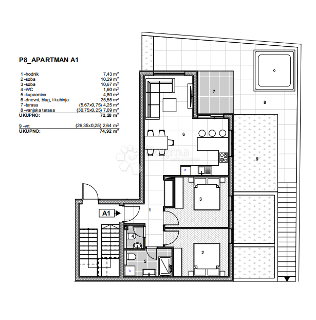 Stanovanje Arbanija, Trogir - Okolica, 74,92m2
