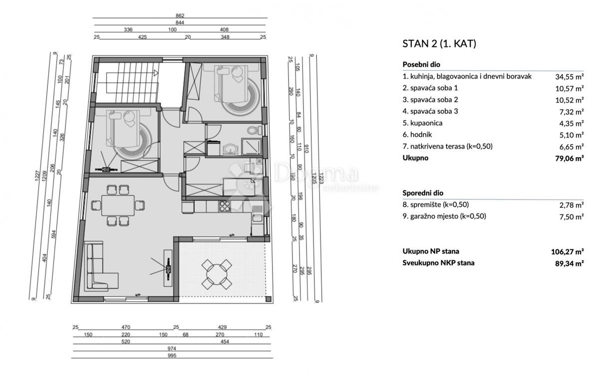 Stanovanje Crnica, Šibenik, 89,34m2