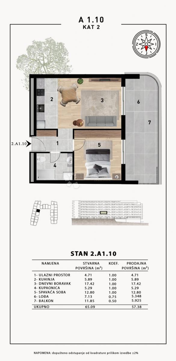 Stanovanje Crvene kuće, Zadar, 51,98m2