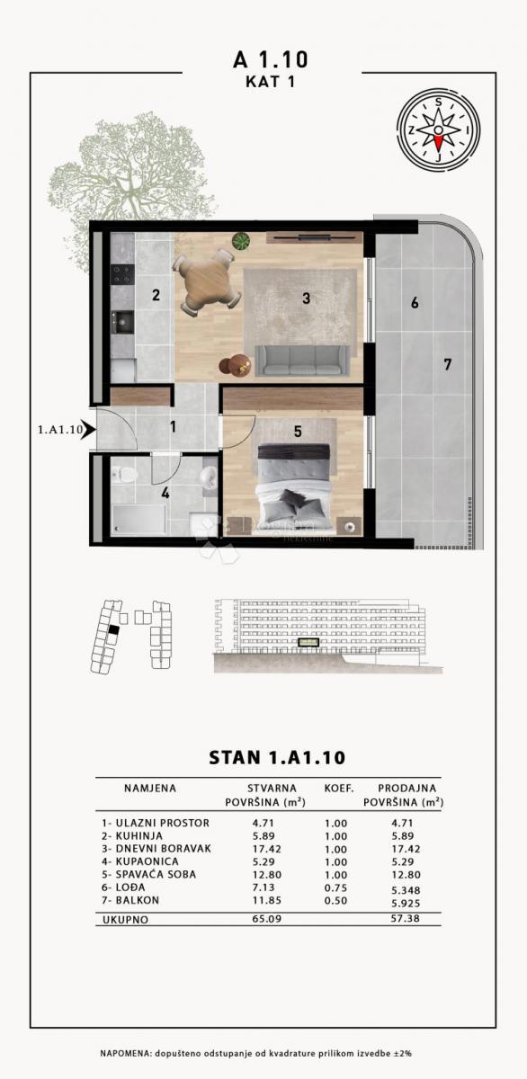Stanovanje Crvene kuće, Zadar, 51,98m2