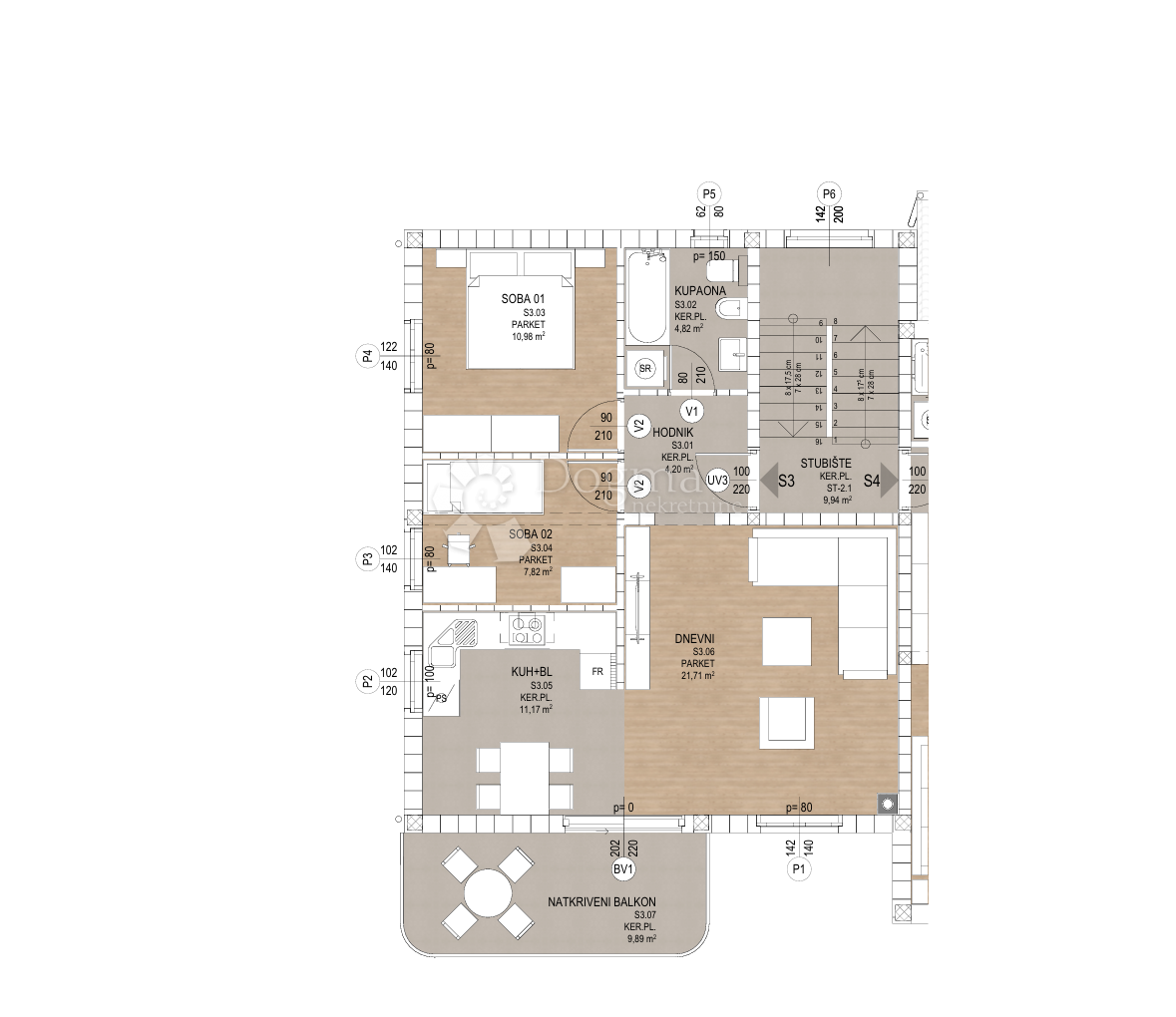 Stanovanje Kosi, Viškovo, 73,63m2