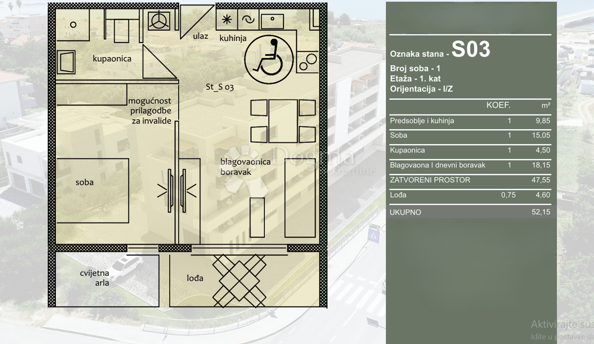 Stanovanje Travarica, Trogir, 52,15m2