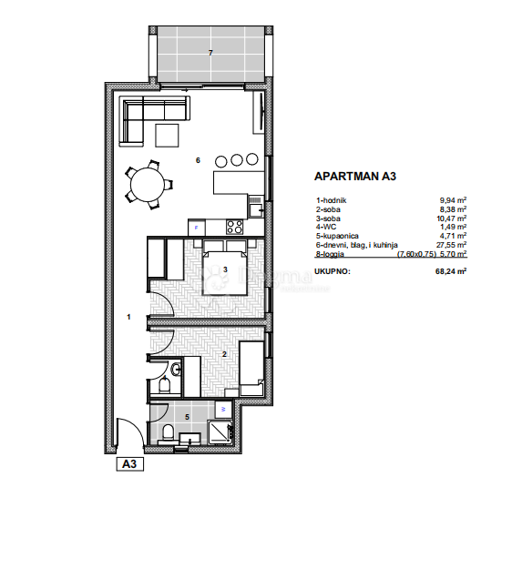 Stanovanje Arbanija, Trogir - Okolica, 75,58m2