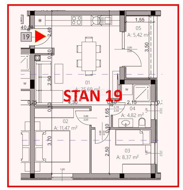 Stanovanje Monvidal, Pula, 54,96m2