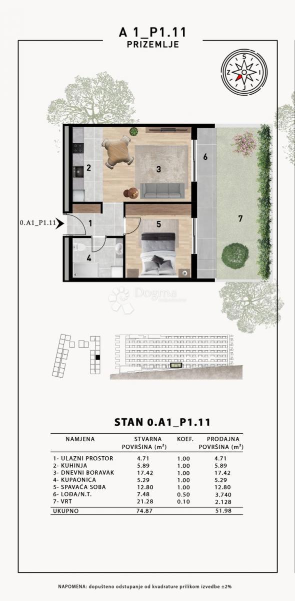 Stanovanje Crvene kuće, Zadar, 51,98m2