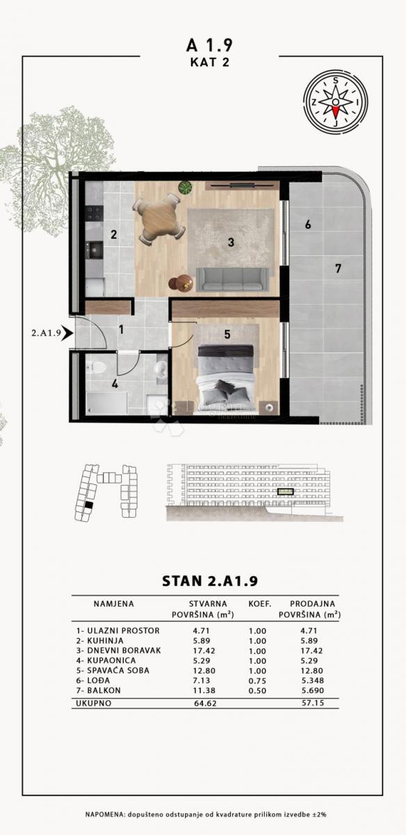 Stanovanje Crvene kuće, Zadar, 51,98m2
