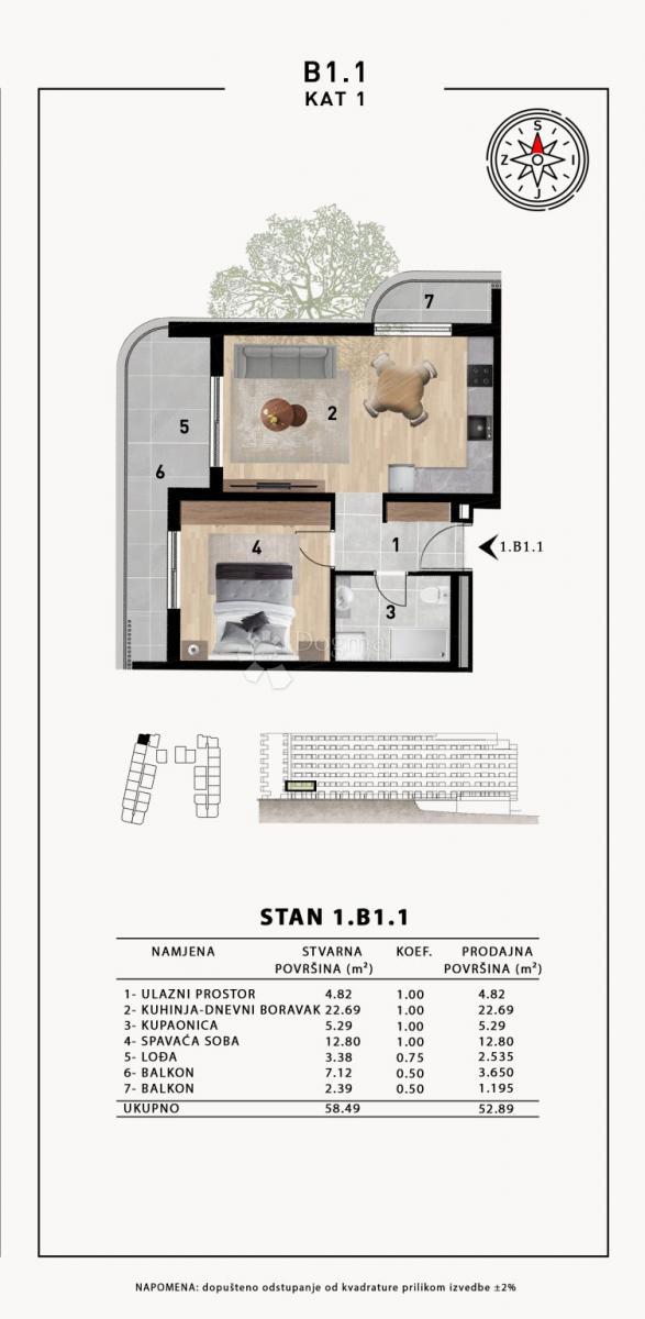 Stanovanje Crvene kuće, Zadar, 51,98m2