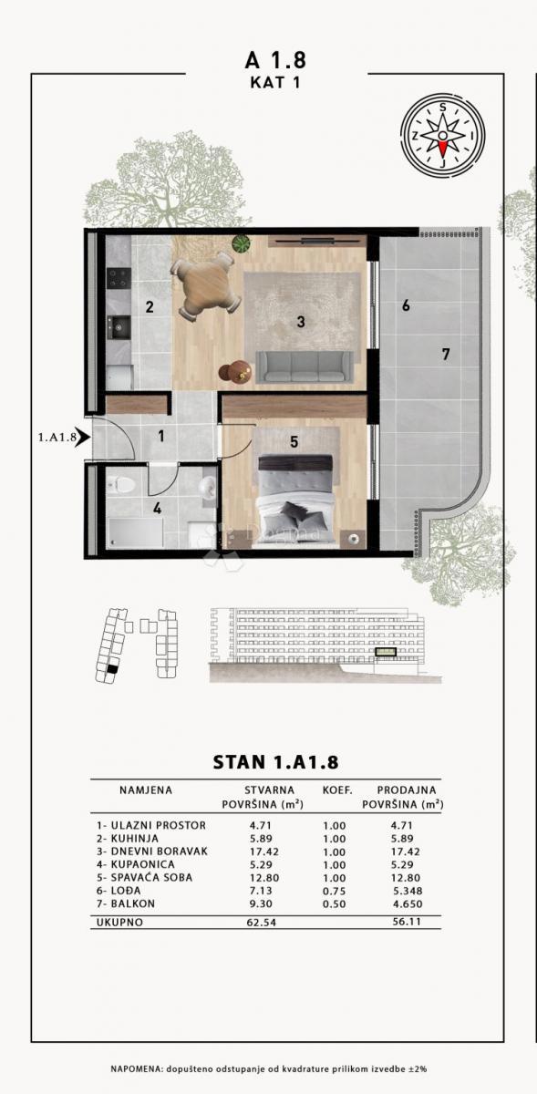 Stanovanje Crvene kuće, Zadar, 51,98m2
