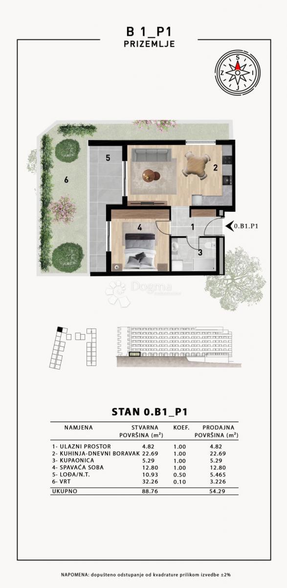 Stanovanje Crvene kuće, Zadar, 51,98m2