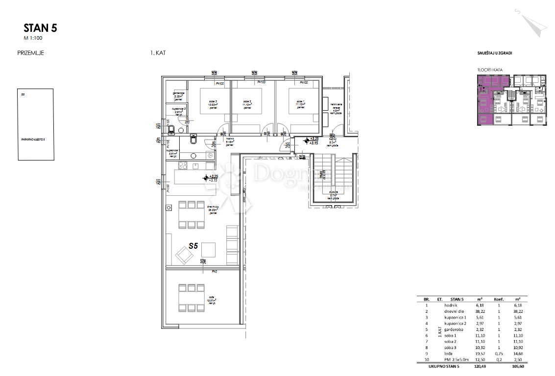 Novogradnja Privlaka – trosobno stanovanje, 120 m od morja