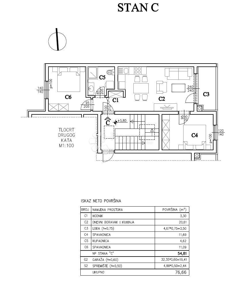 Stanovanje Šijana, Pula, 54,57m2