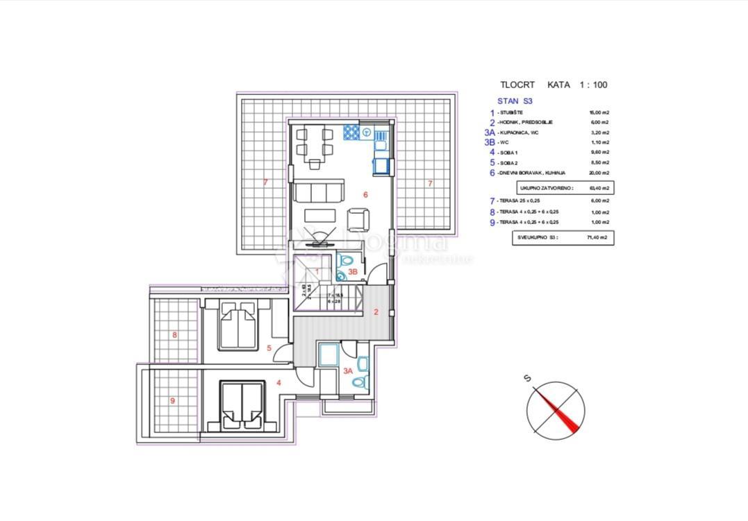 Stanovanje Novalja, 71,40m2