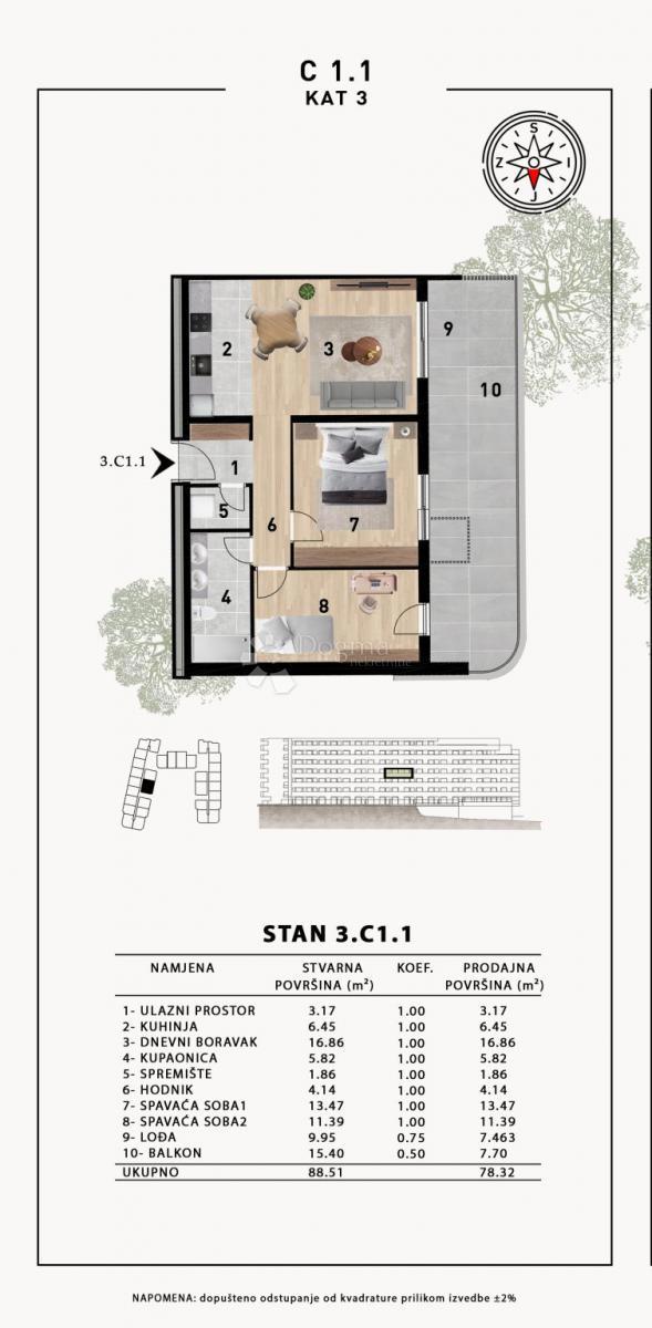 Stanovanje Crvene kuće, Zadar, 51,98m2