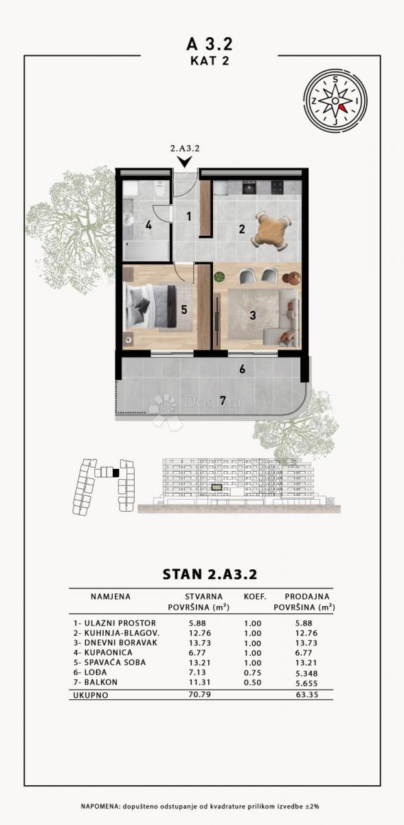 Stanovanje Crvene kuće, Zadar, 51,98m2
