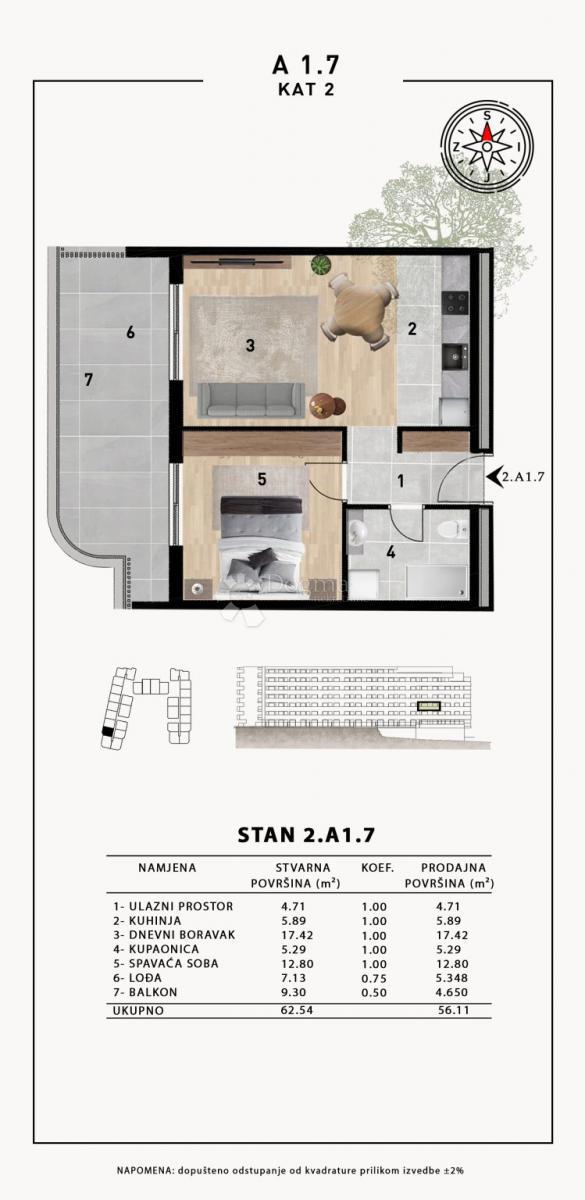 Stanovanje Crvene kuće, Zadar, 51,98m2