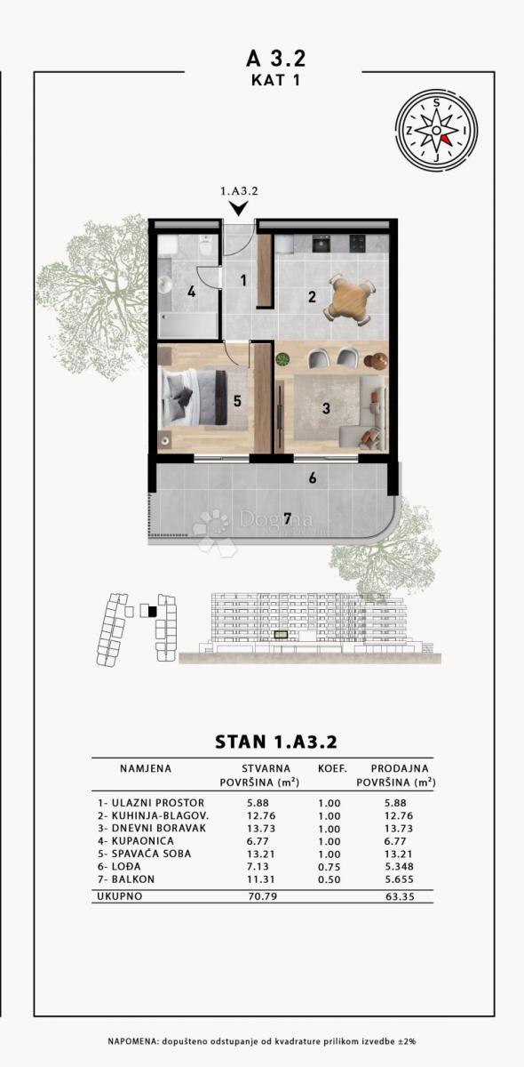 Stanovanje Crvene kuće, Zadar, 51,98m2