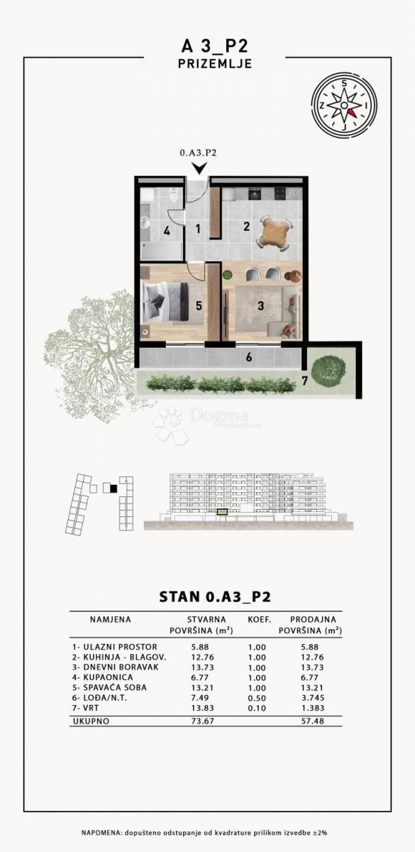 Stanovanje Crvene kuće, Zadar, 51,98m2