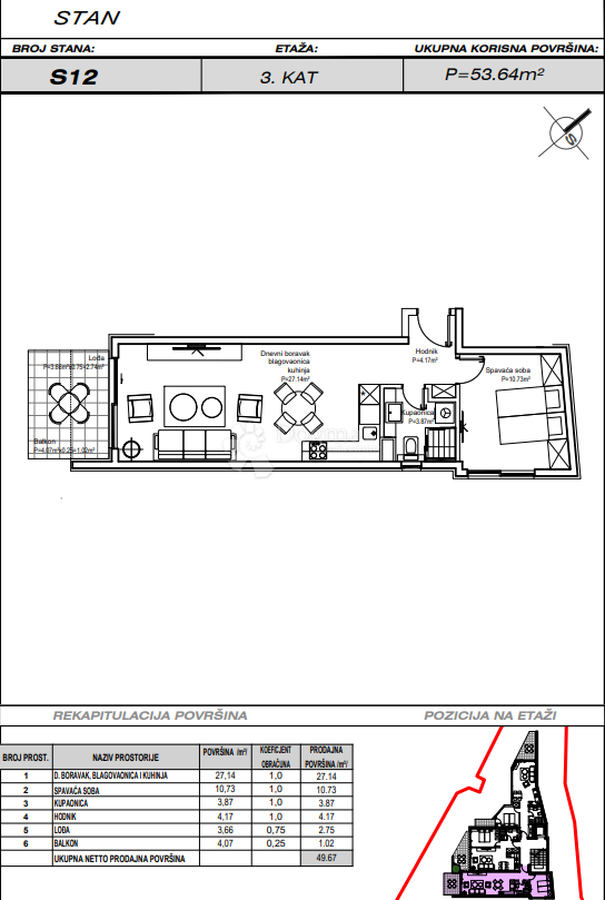Stanovanje Podgora, 53,64m2