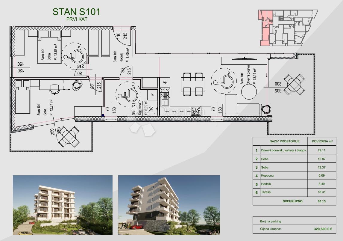 Stanovanje Zamet, Rijeka, 64,11m2