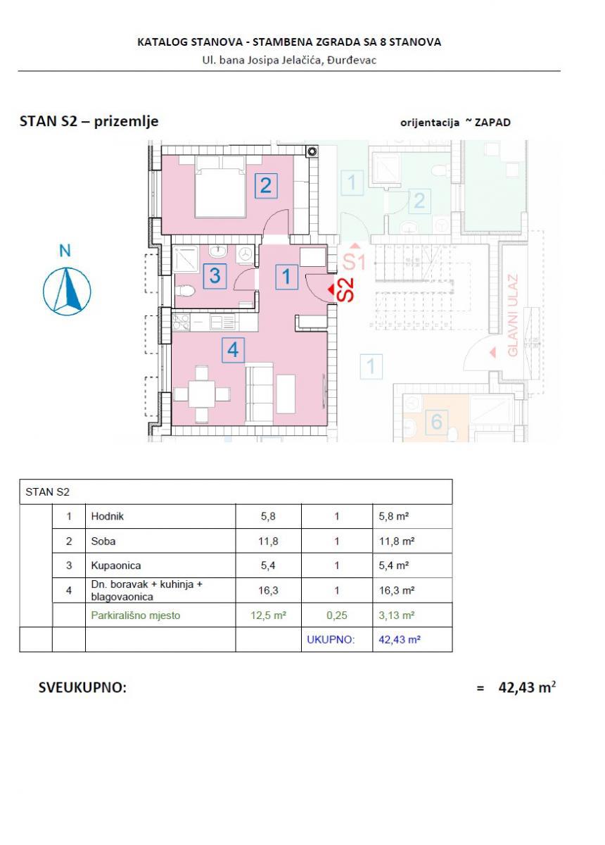 Stanovanje Đurđevac, 42,43m2