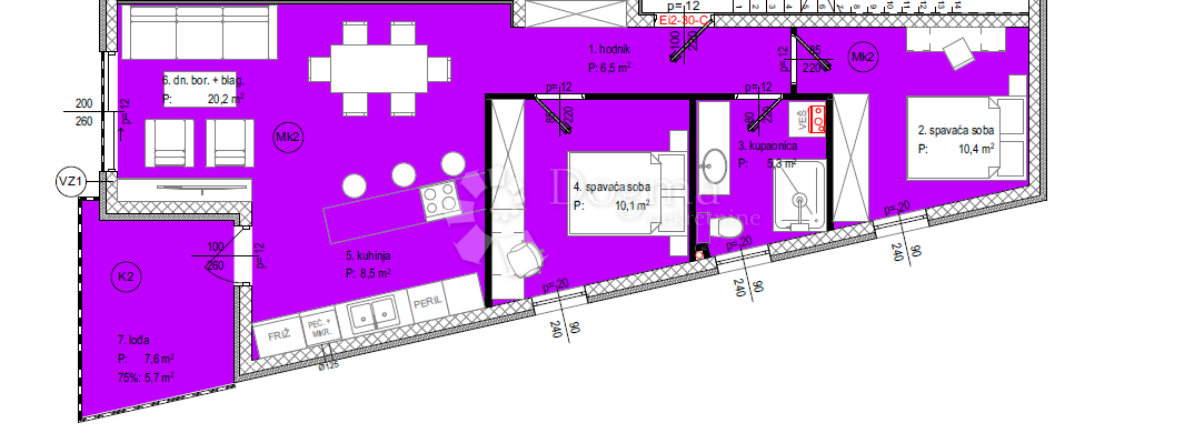 Stanovanje Crvene kuće, Zadar, 88,93m2