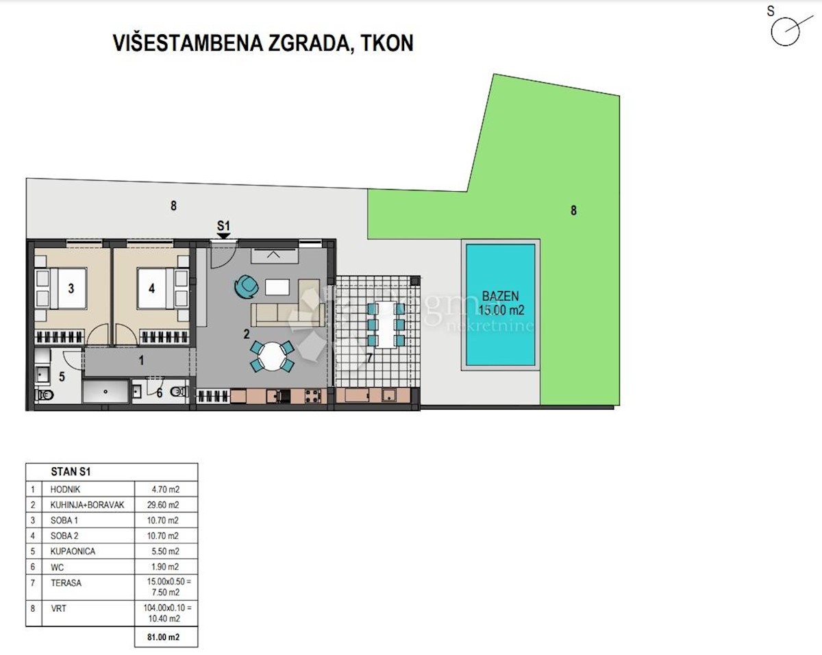 Stanovanje Tkon, 81m2