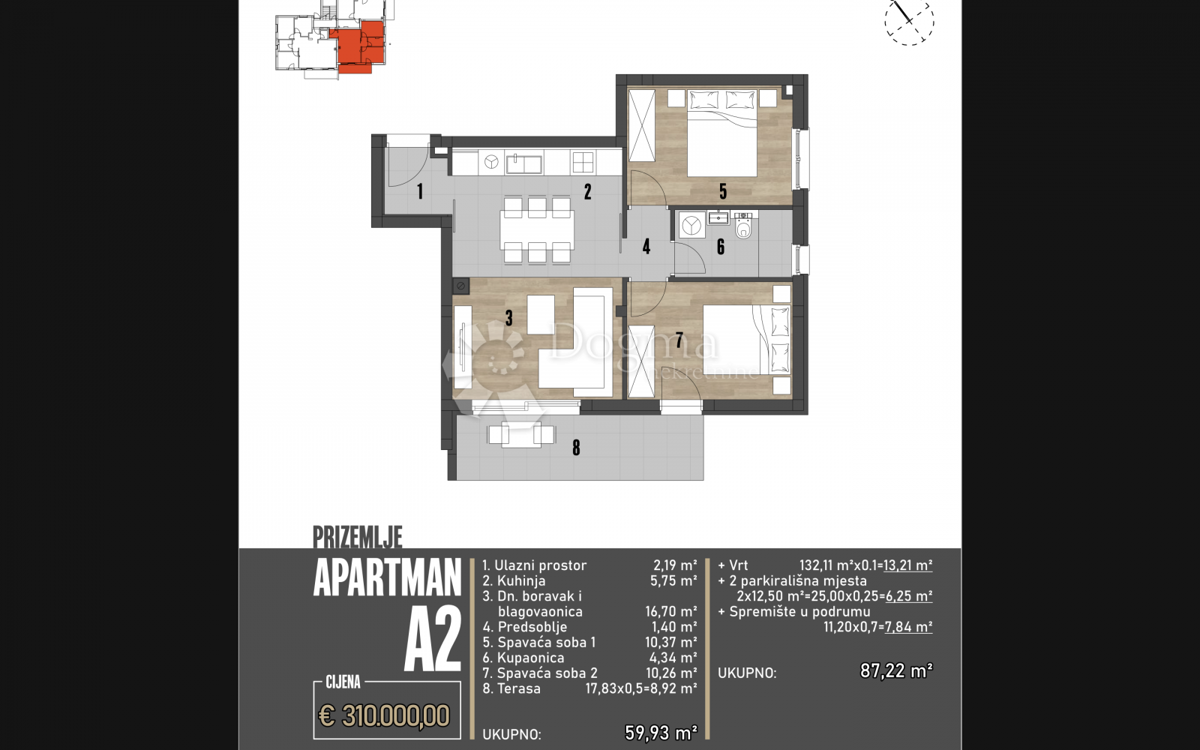 Apartma Brodarica, Šibenik - Okolica, 87,22m2