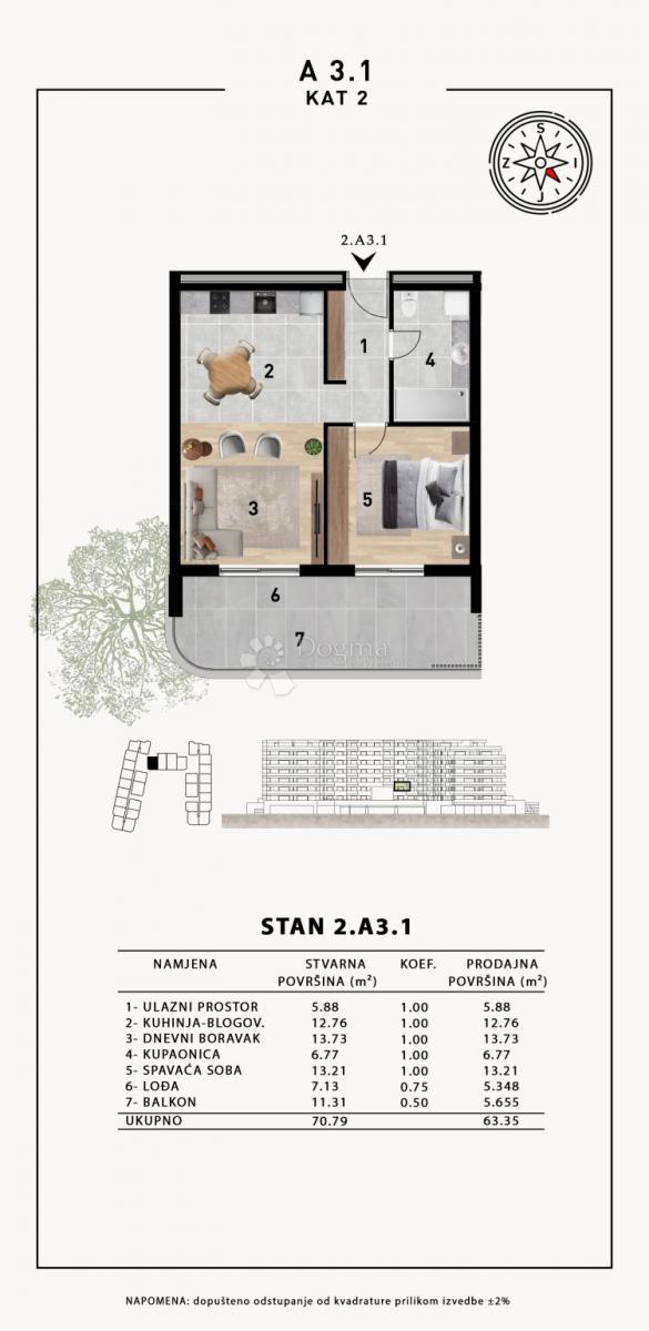 Stanovanje Crvene kuće, Zadar, 51,98m2