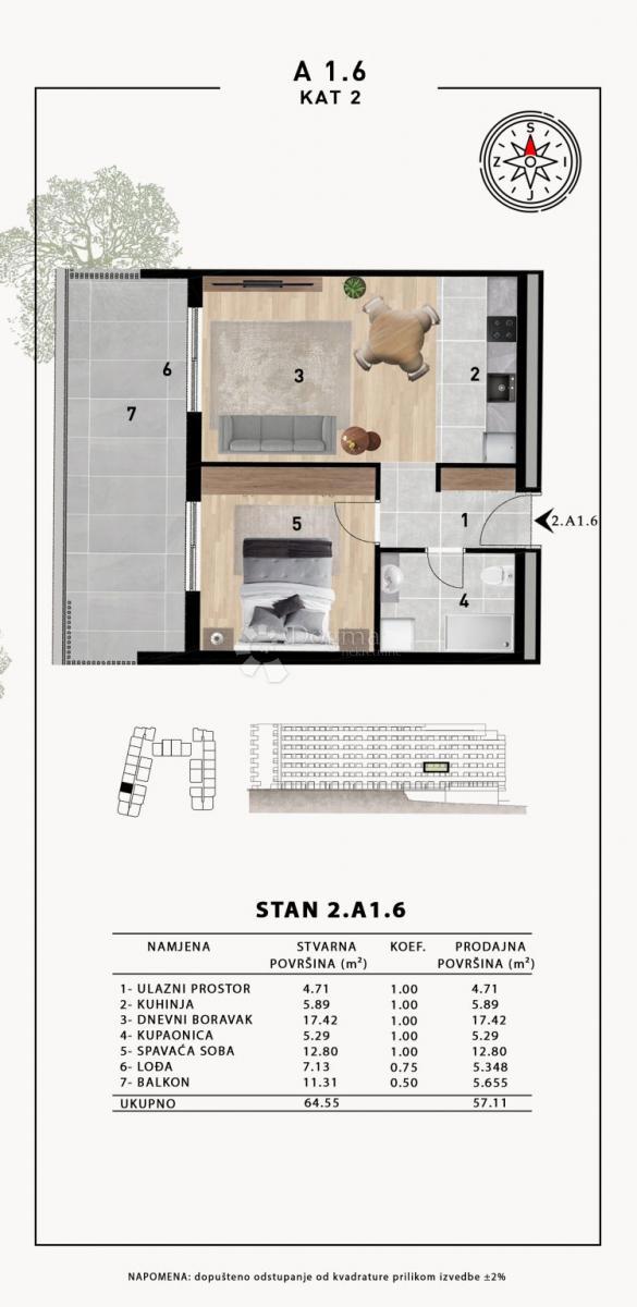 Stanovanje Crvene kuće, Zadar, 51,98m2
