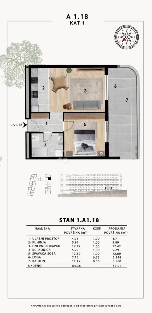 Stanovanje Crvene kuće, Zadar, 51,98m2