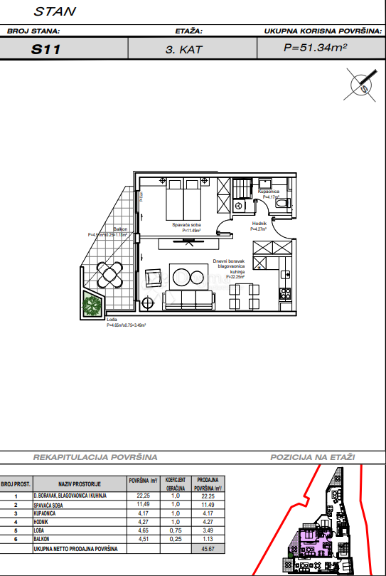 Stanovanje Podgora, 53,64m2