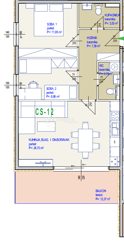 Stanovanje Seget Donji, Seget, 71,60m2