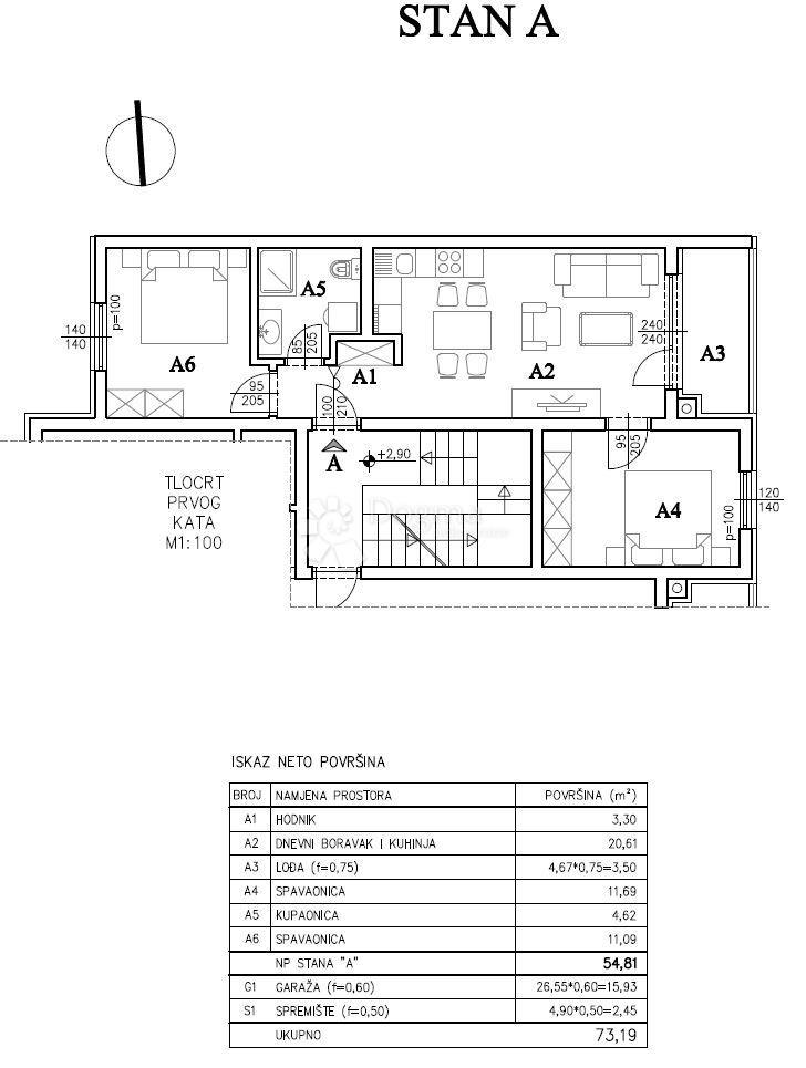 Stanovanje Šijana, Pula, 54,57m2