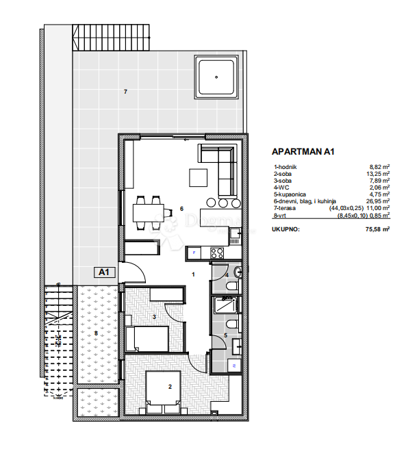 Stanovanje Arbanija, Trogir - Okolica, 75,58m2