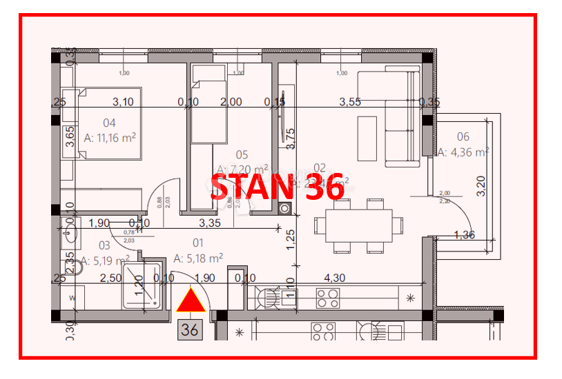 Stanovanje Monvidal, Pula, 54,96m2