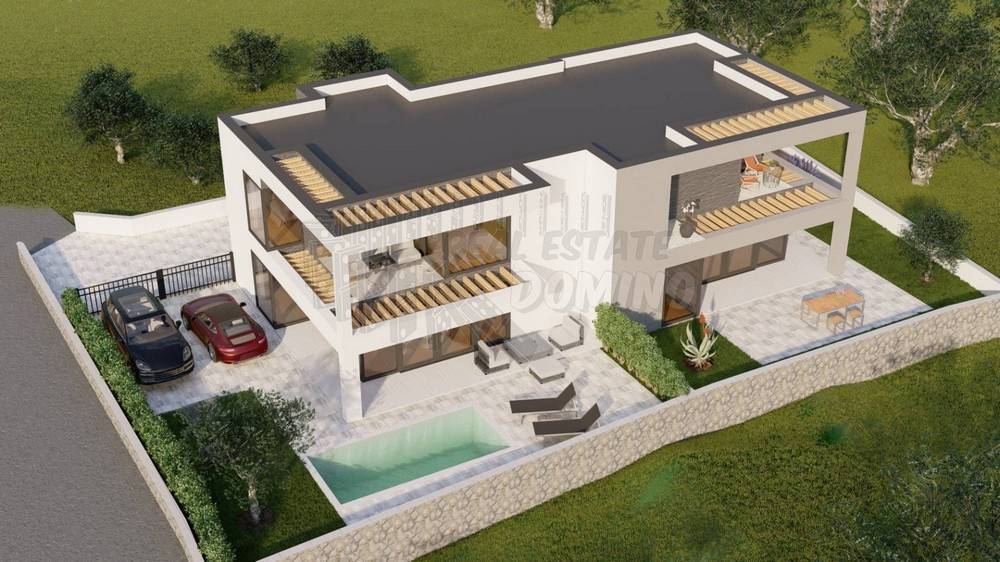 Novogradnja-dvojček z bazenom in vrtom-Malinska!