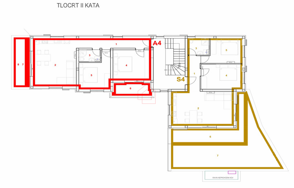 Penthouse S4 v drugem nadstropju stavbe v Jezerih z dvema spalnima prostoroma