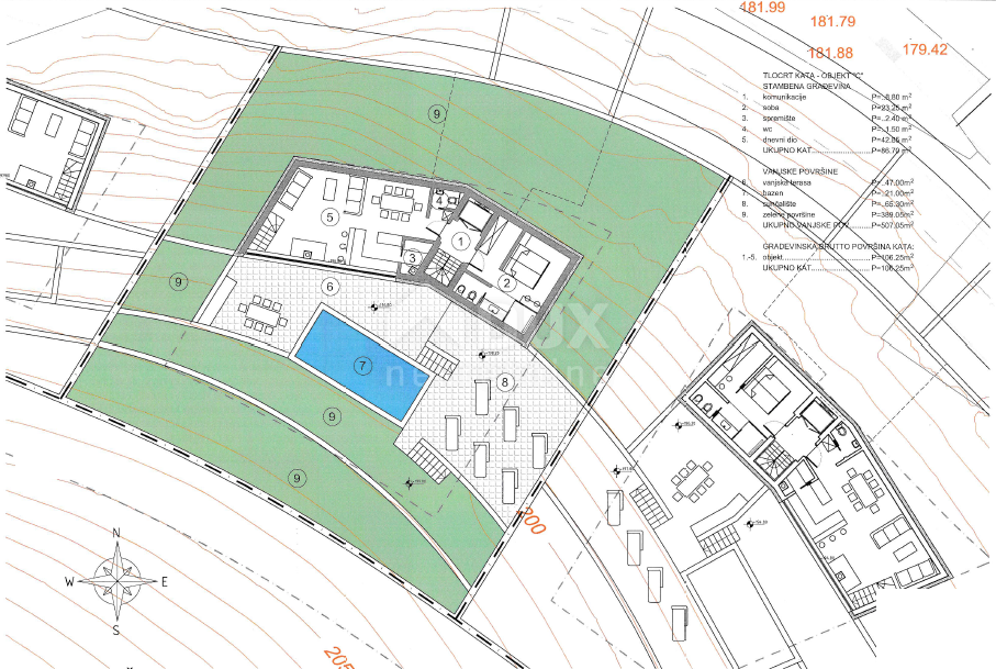 OPATIJA, LOVRAN, LIGANJ - zemljišče 1250m2 s pogledom na morje za stanovanjsko gradnjo - stanovanja / apartmaji / družinska hiša / vila / za najem hiš z bazenom / počitniška hiša z bazenom