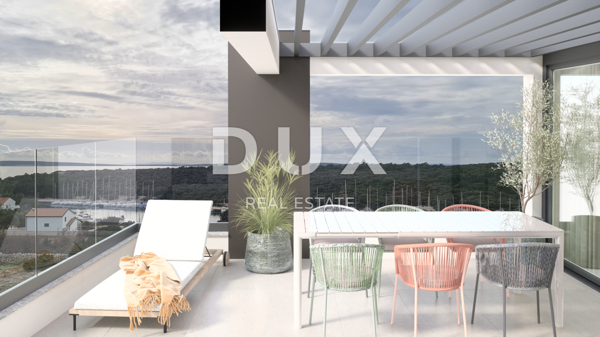 OTOK PAG, ŠIMUNI - moderen penthouse v vrhunski novogradnji, pogled na morje, strešna terasa