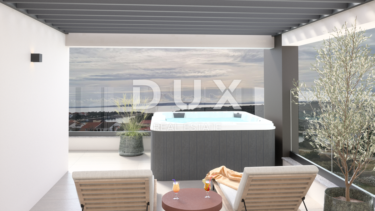 OTOK PAG, ŠIMUNI - moderen penthouse v vrhunski novogradnji, pogled na morje, strešna terasa