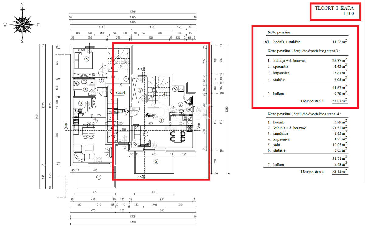 RIJEKA, PEHLIN, PODMURVICE - dvonadstropno stanovanje 101,24 m2 v novogradnji s pogledom na morje, dnevna soba + 2 spalnici. - STANOVANJE 3D